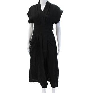 Three Graces London Women Kaftan Wrap Dress Black Maxi Short Sleeve Size 12